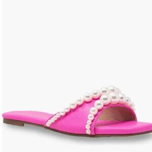 Chase + Chloe Hot Pink Pearl-Embellished Slide Sandals